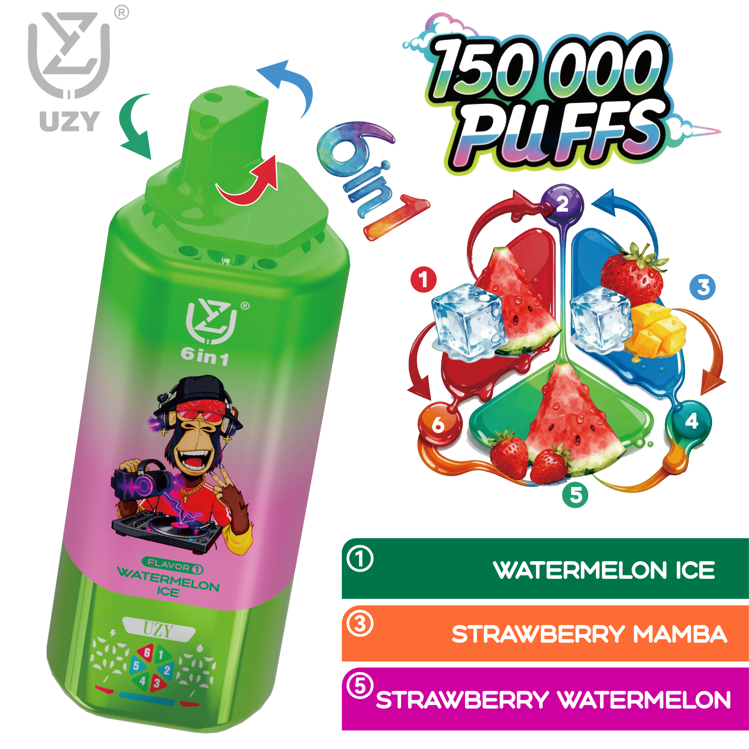 UZY 6 IN 1 150000 Disposable Vape | 6 Flavors 150K Puffs - Image 11