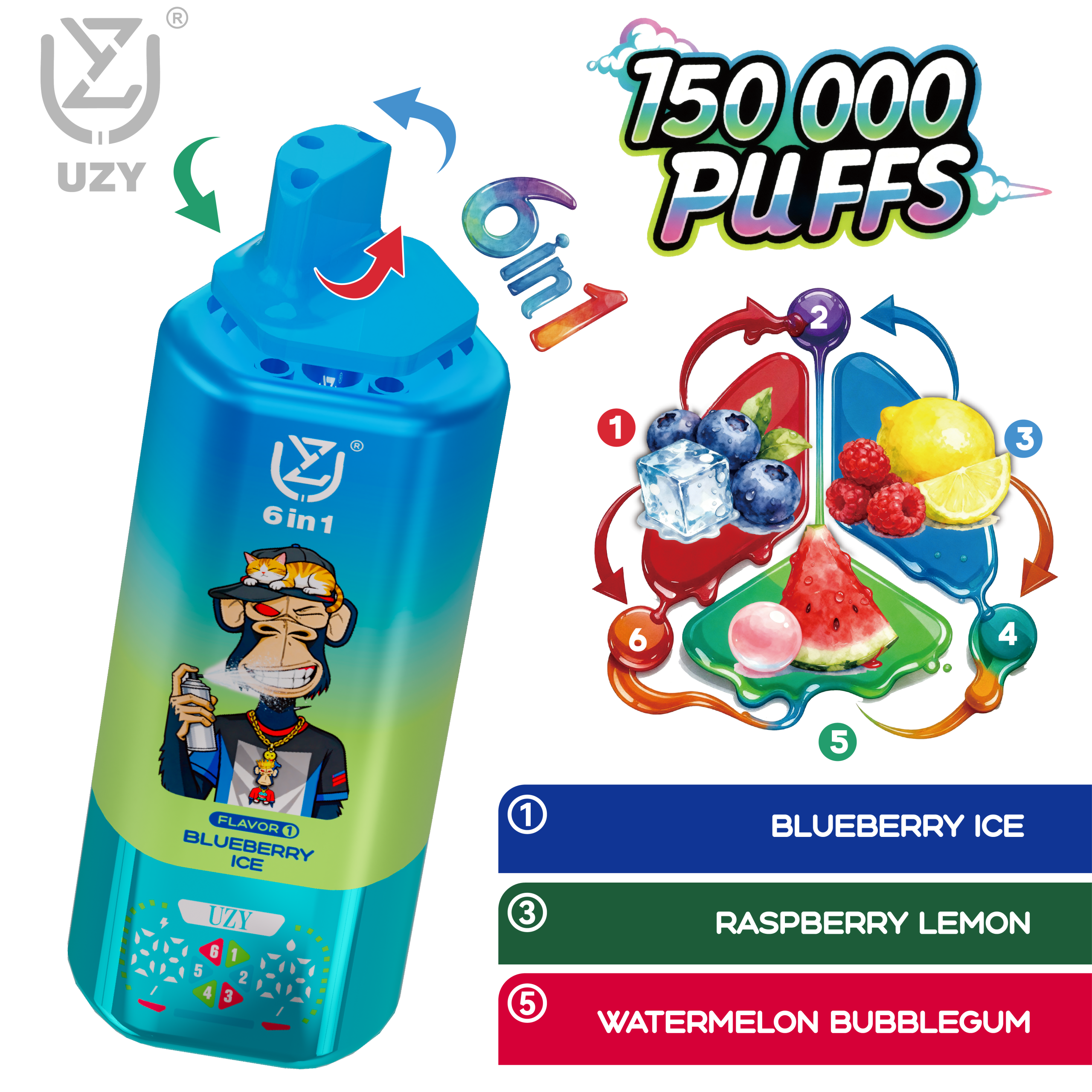 UZY 6 IN 1 150000 Disposable Vape | 6 Flavors 150K Puffs - Image 2