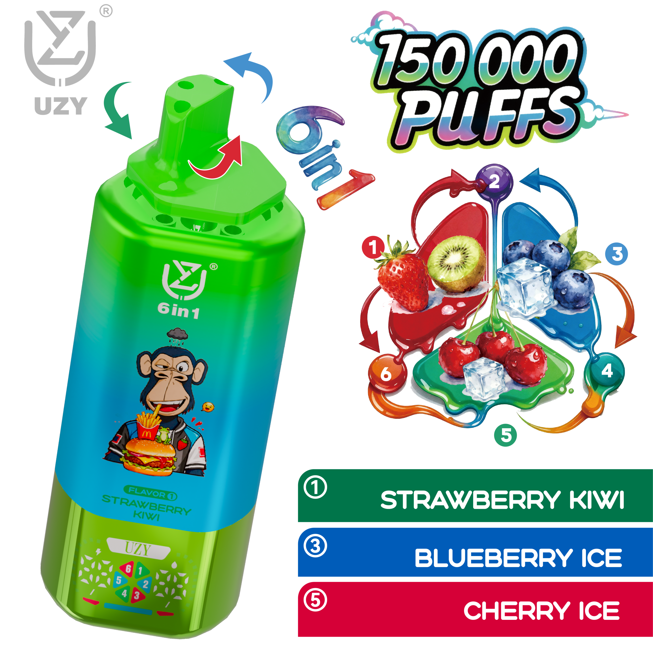UZY 6 IN 1 150000 Disposable Vape | 6 Flavors 150K Puffs - Image 10