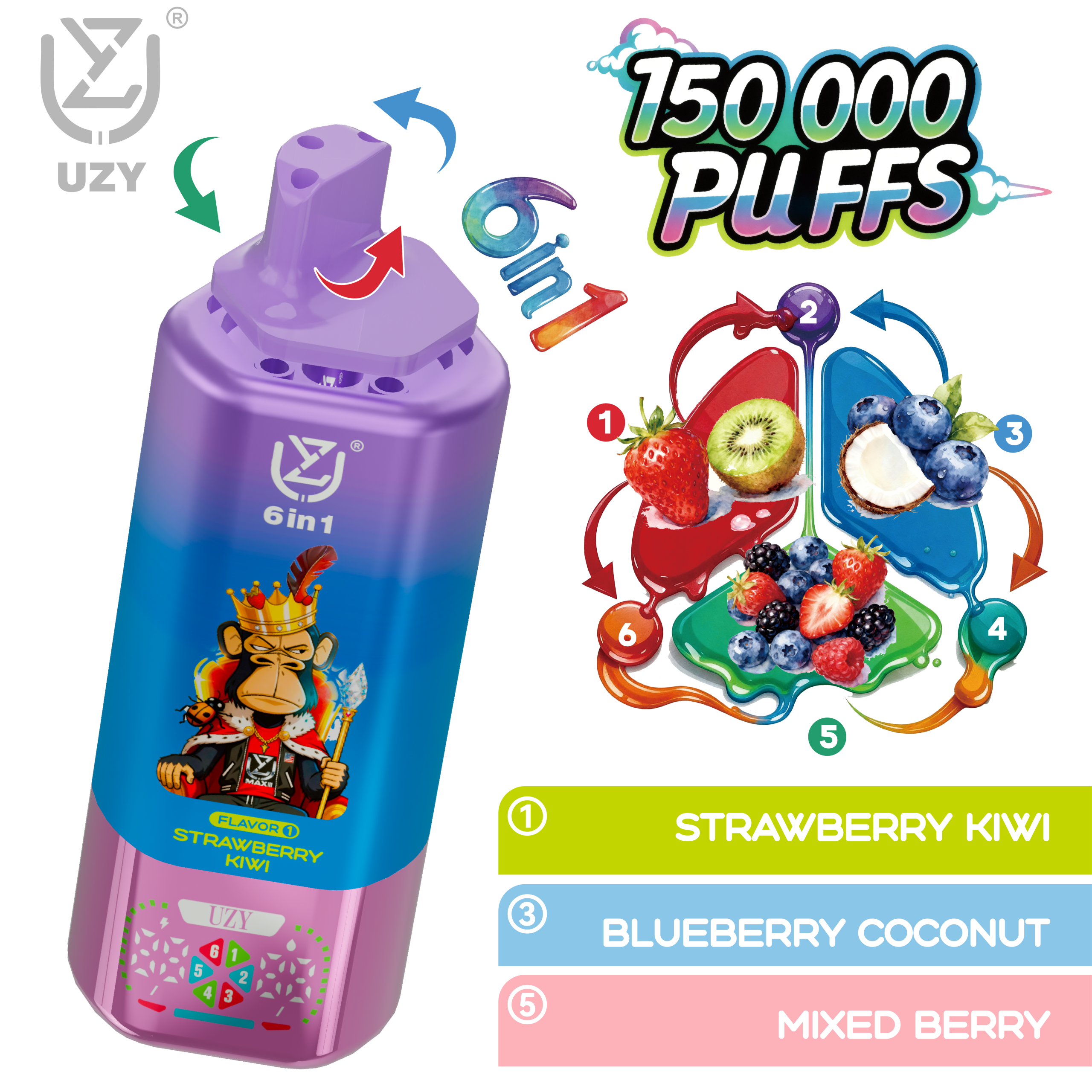 UZY 6 IN 1 150000 Disposable Vape | 6 Flavors 150K Puffs - Image 9