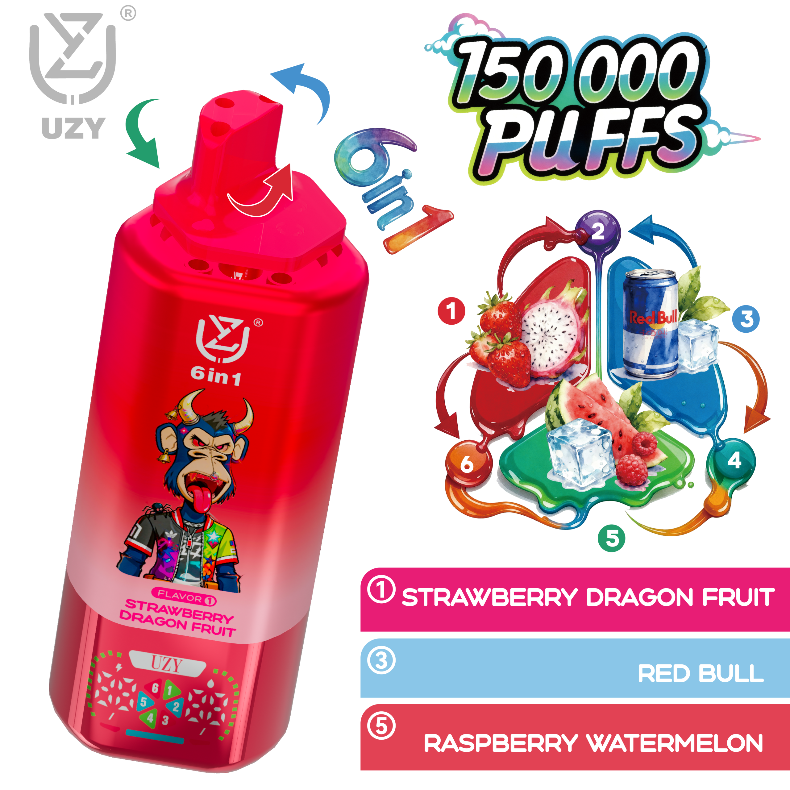 UZY 6 IN 1 150000 Disposable Vape | 6 Flavors 150K Puffs - Image 8