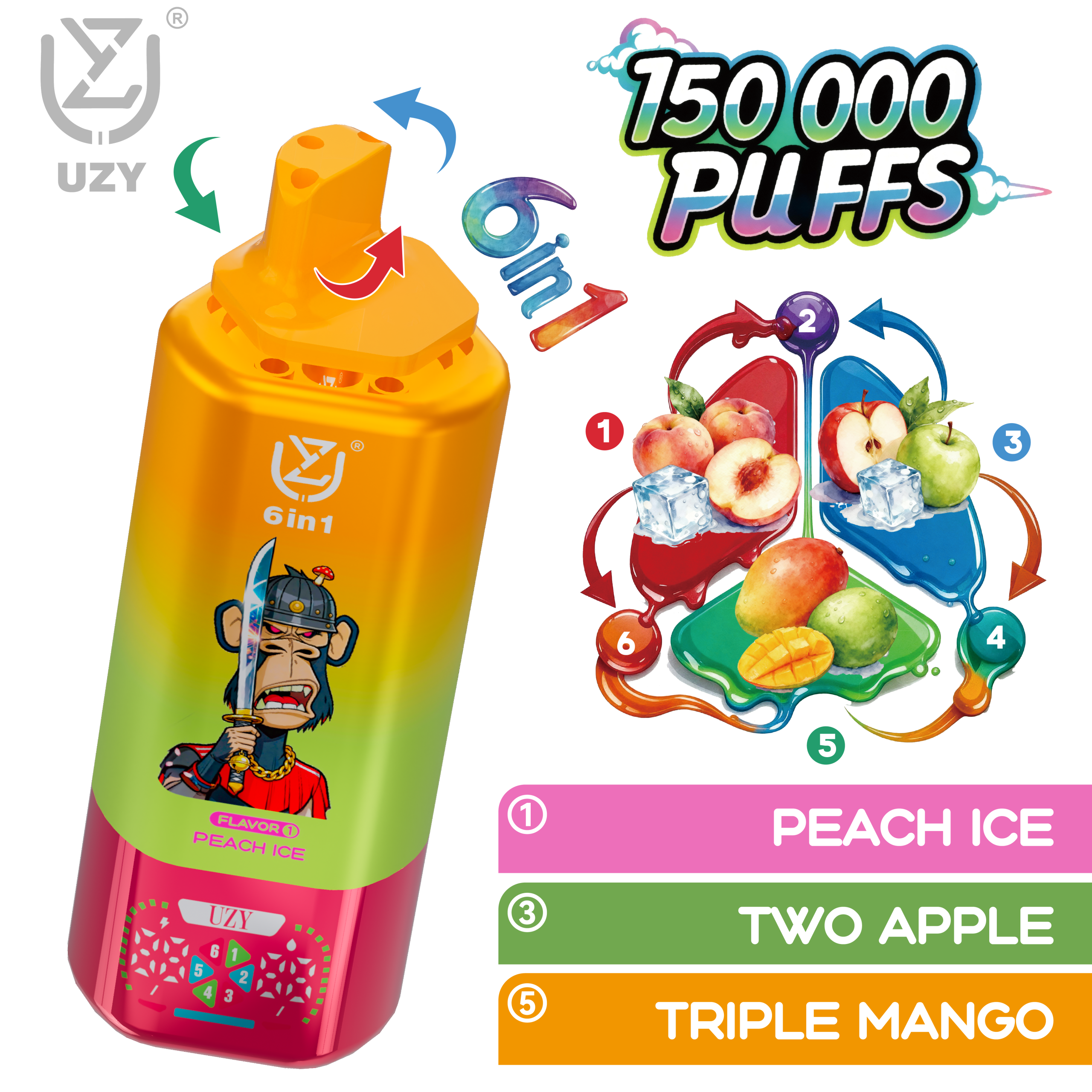 UZY 6 IN 1 150000 Disposable Vape | 6 Flavors 150K Puffs - Image 7