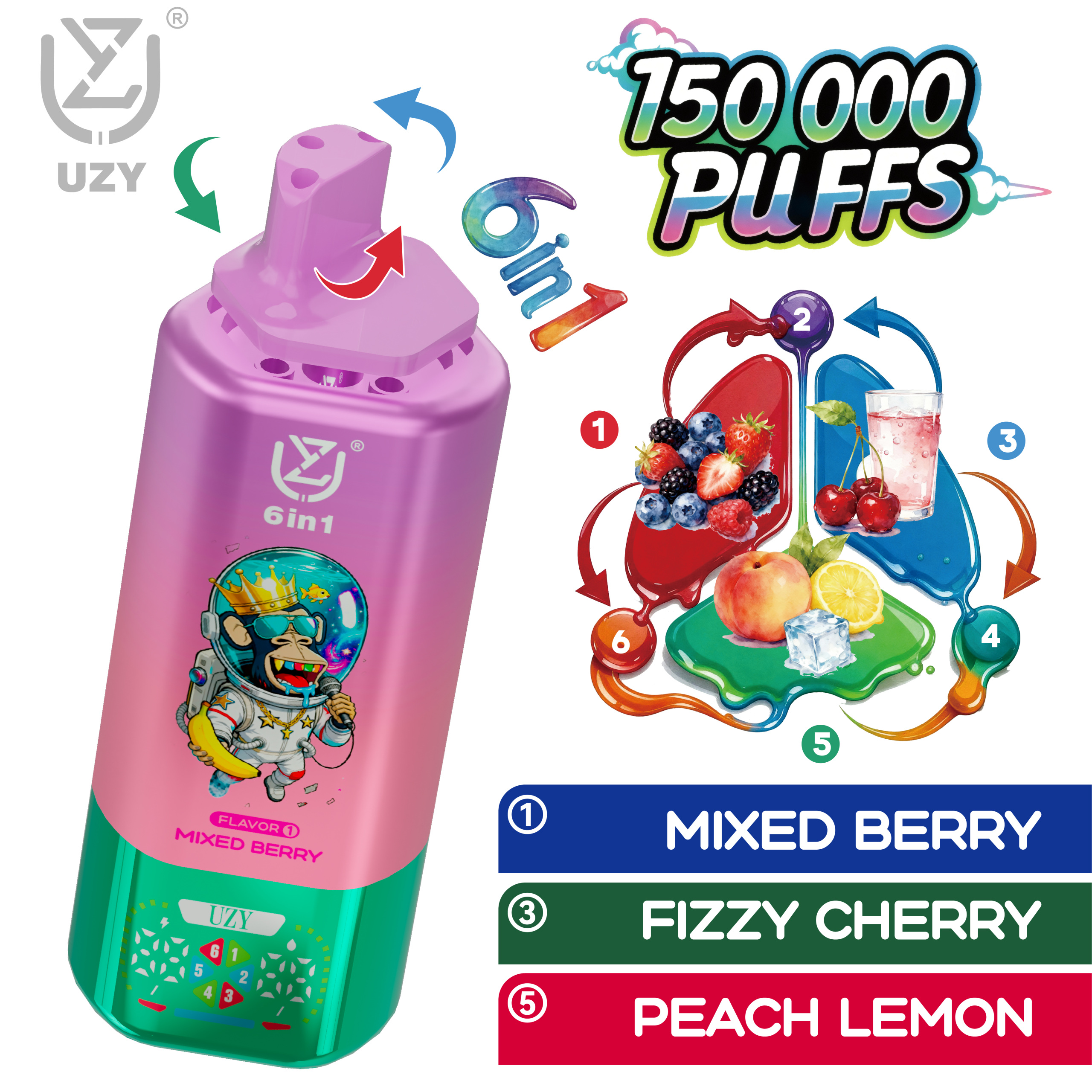 UZY 6 IN 1 150000 Disposable Vape | 6 Flavors 150K Puffs - Image 6
