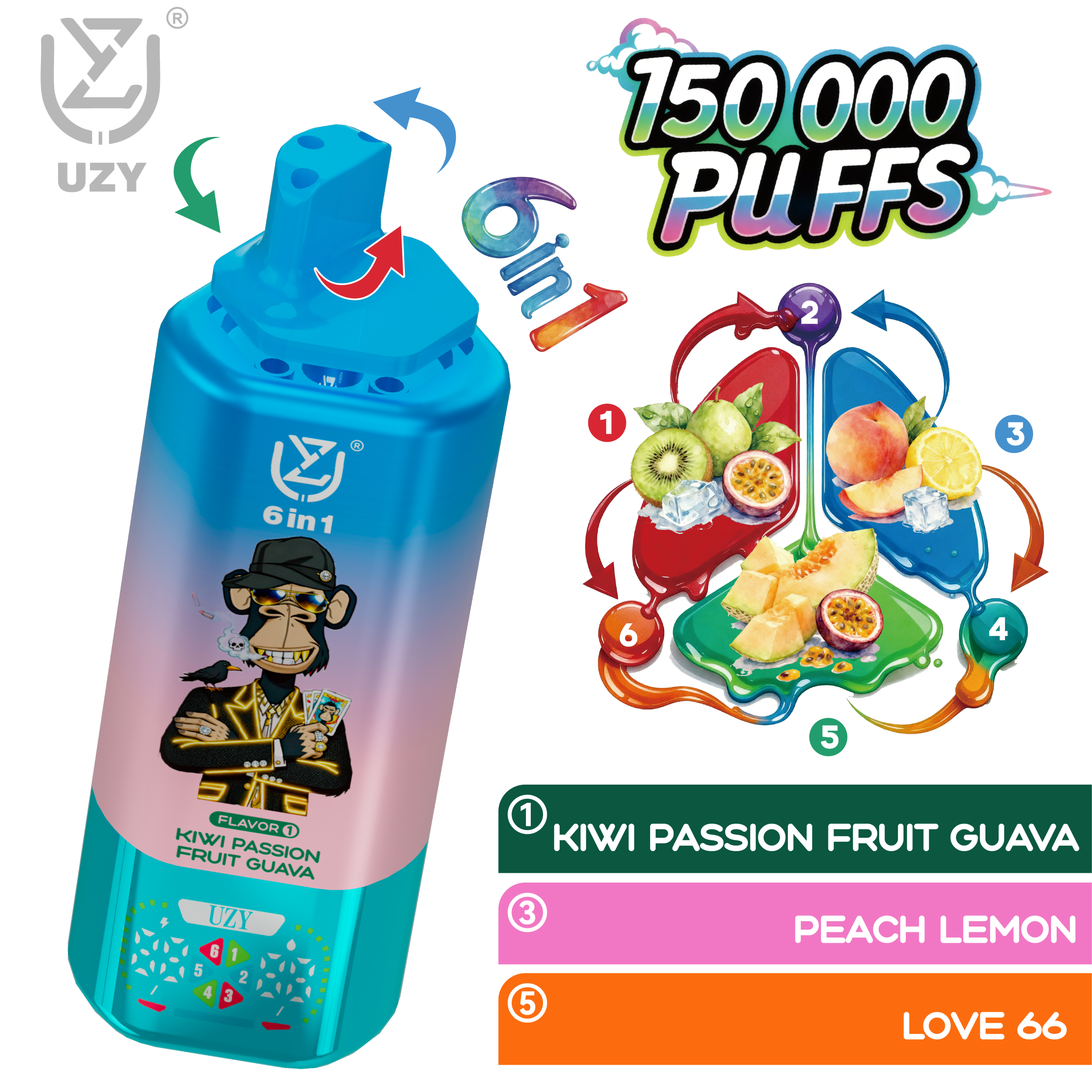 UZY 6 IN 1 150000 Disposable Vape | 6 Flavors 150K Puffs - Image 5